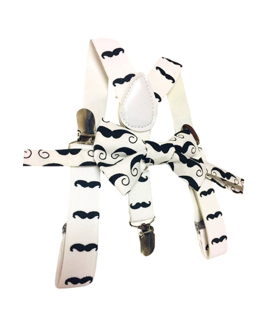 Boys Mustache Bow tie and Suspenders, Baby Moustache Bow tie, Moustache Party, white suspenders, Boys Photo prop, boys birthday outfit
