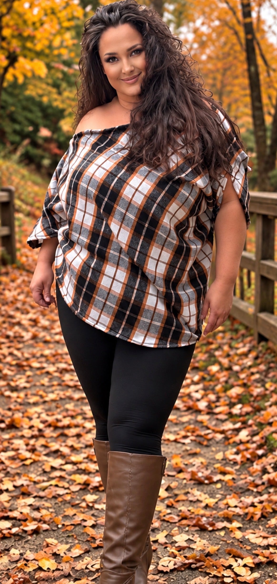 Women’s Plaid Off Shoulder Batwing Top | Oversized Fall Poncho Blouse