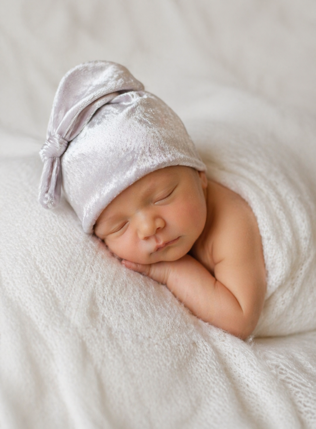Newborn Velvet Sleepy Cap | Baby Knot Hat Photo Prop | Soft Slouchy Newborn Hat