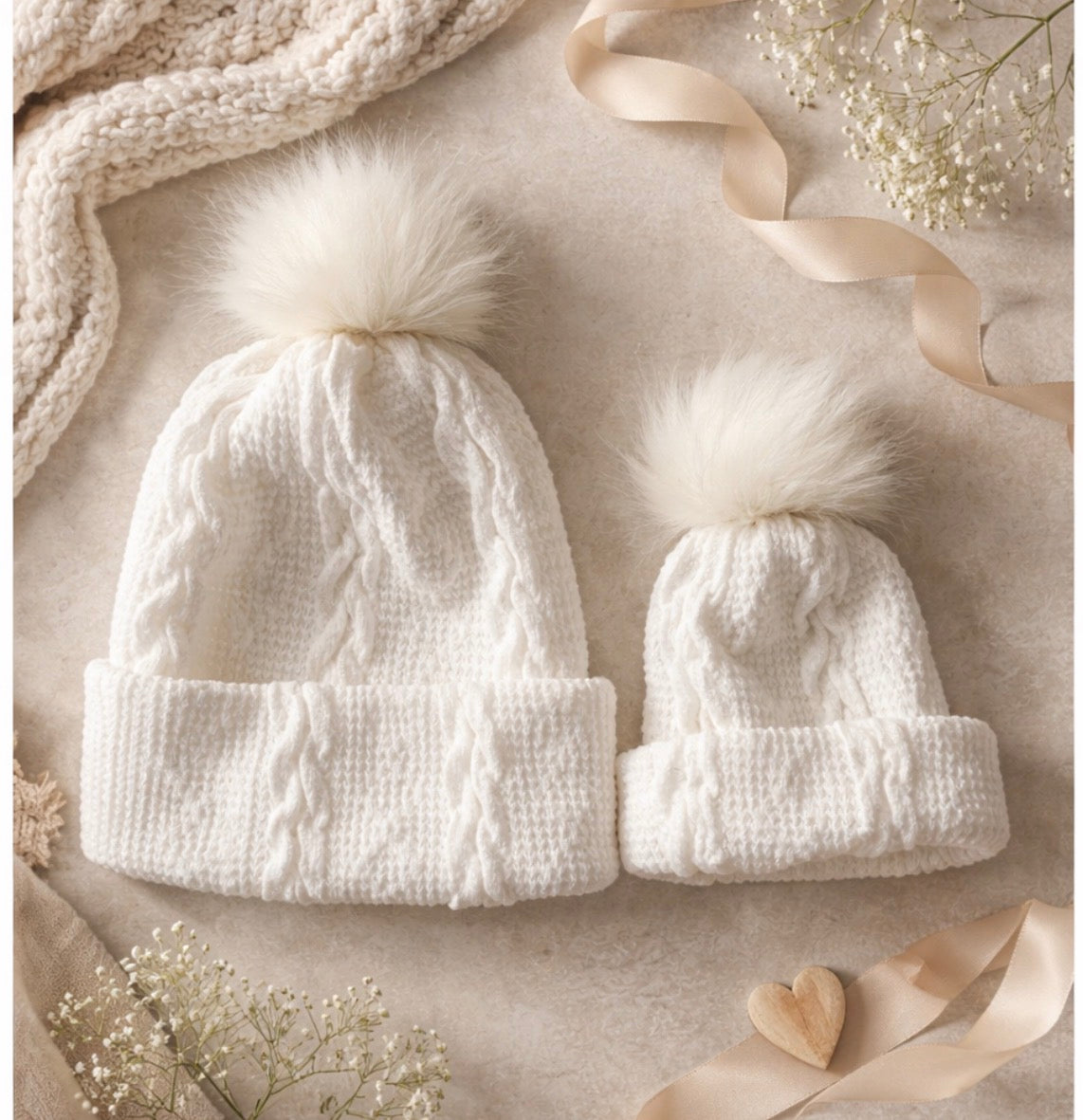 Matching Mommy & Me Pom Pom Toques | Soft Knit Winter Beanies for Mama & Baby
