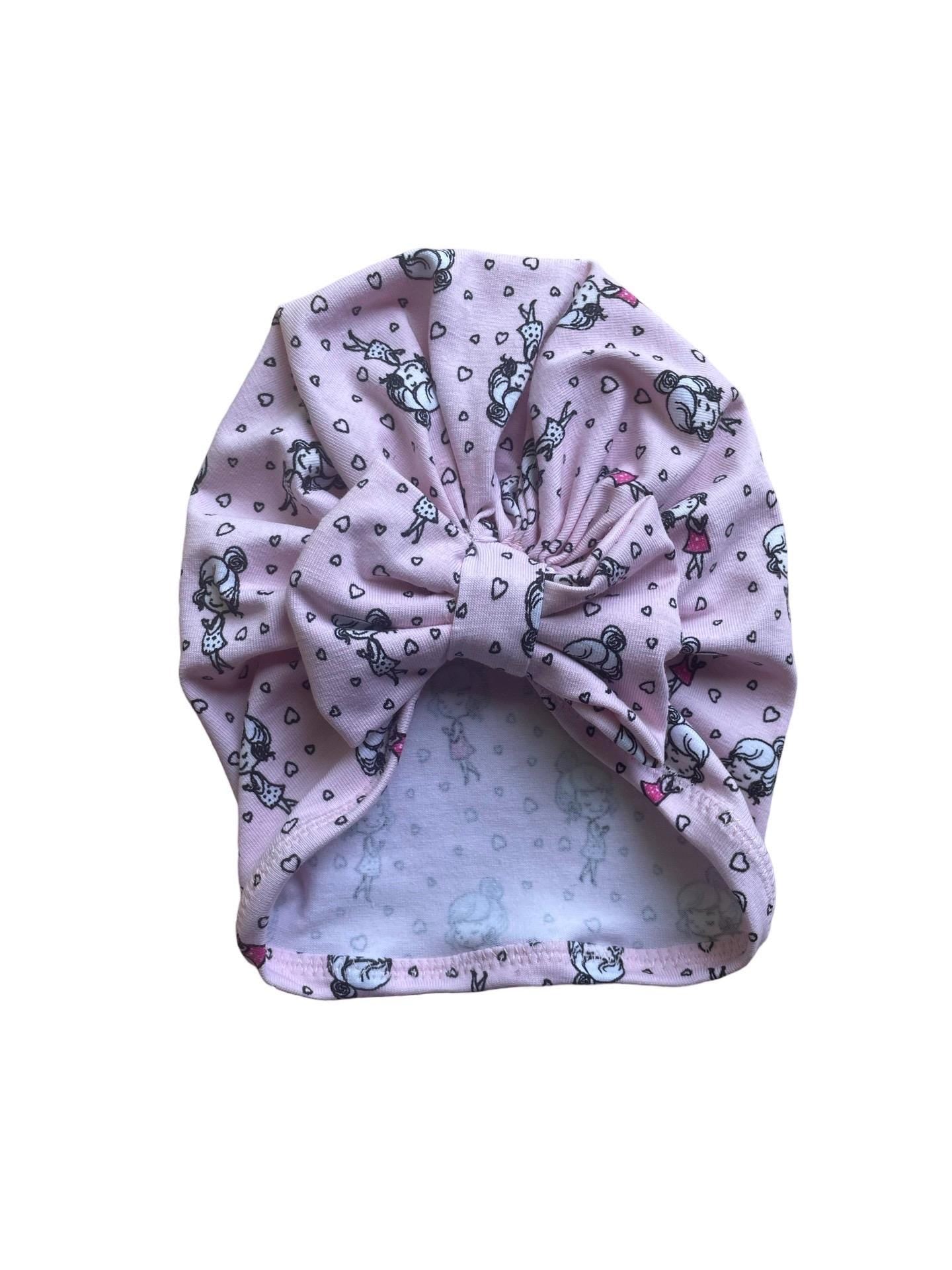 Heart Pink Baby Swaddle Blanket with matching bow turban hat