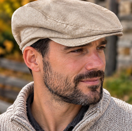 Men’s Cotton Essex Linen Flat Cap – Fall Winter Ivy Cap, Gatsby Baker Boy Hat, Christmas Gift