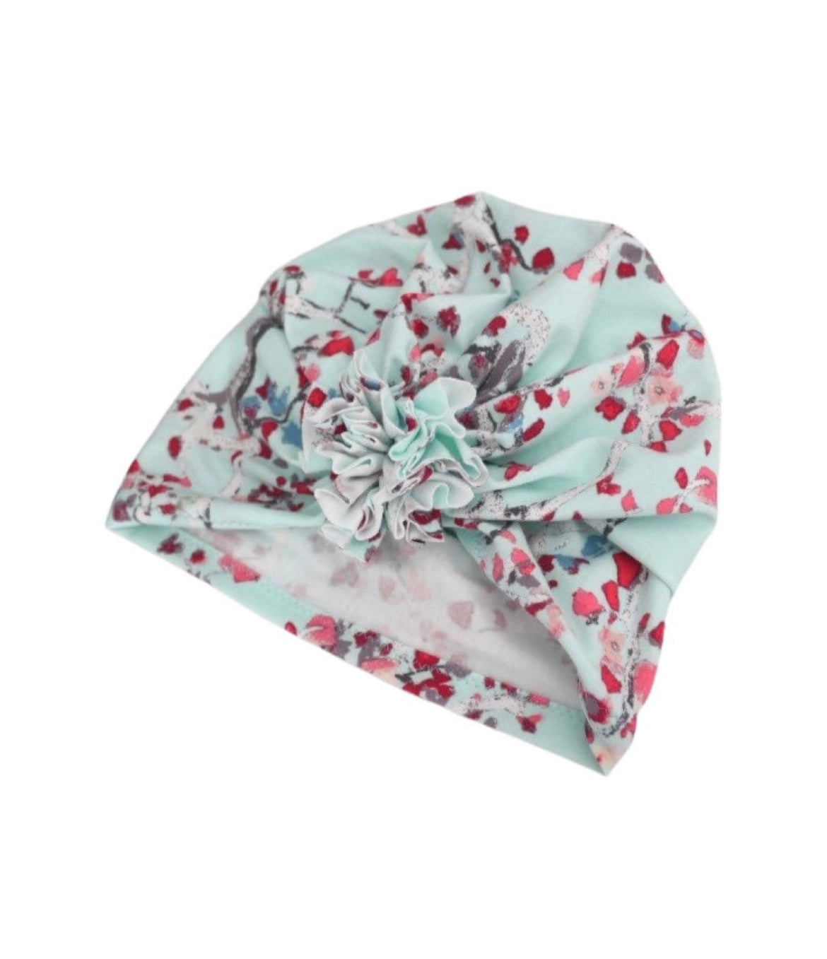 Mint floral Girl ruffled turban hat