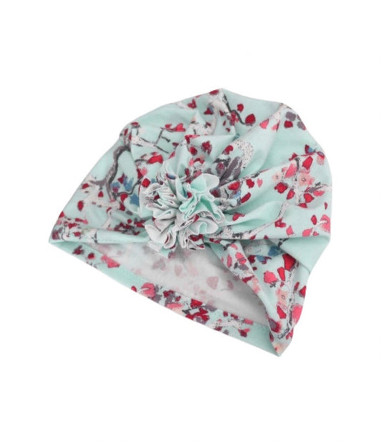 Mint floral Girl ruffled turban hat