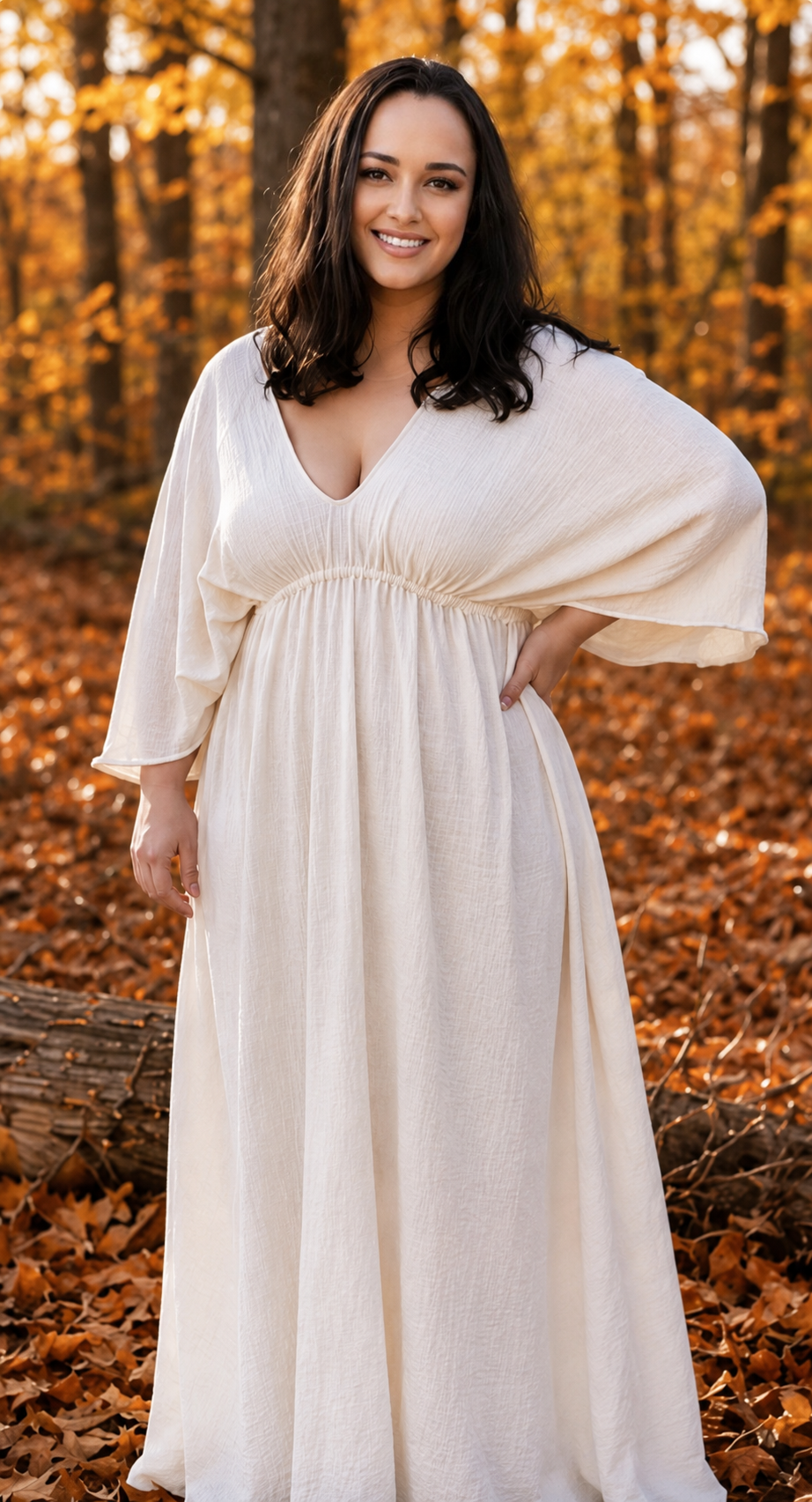Empire Waist Dress | v neck goddess Dress in Ivory | crinkle knit | Ankle length flowing dress | boho summer fall dress
