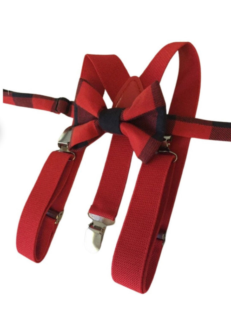 Buffalo Plaid Bow Tie &  Suspenders Set