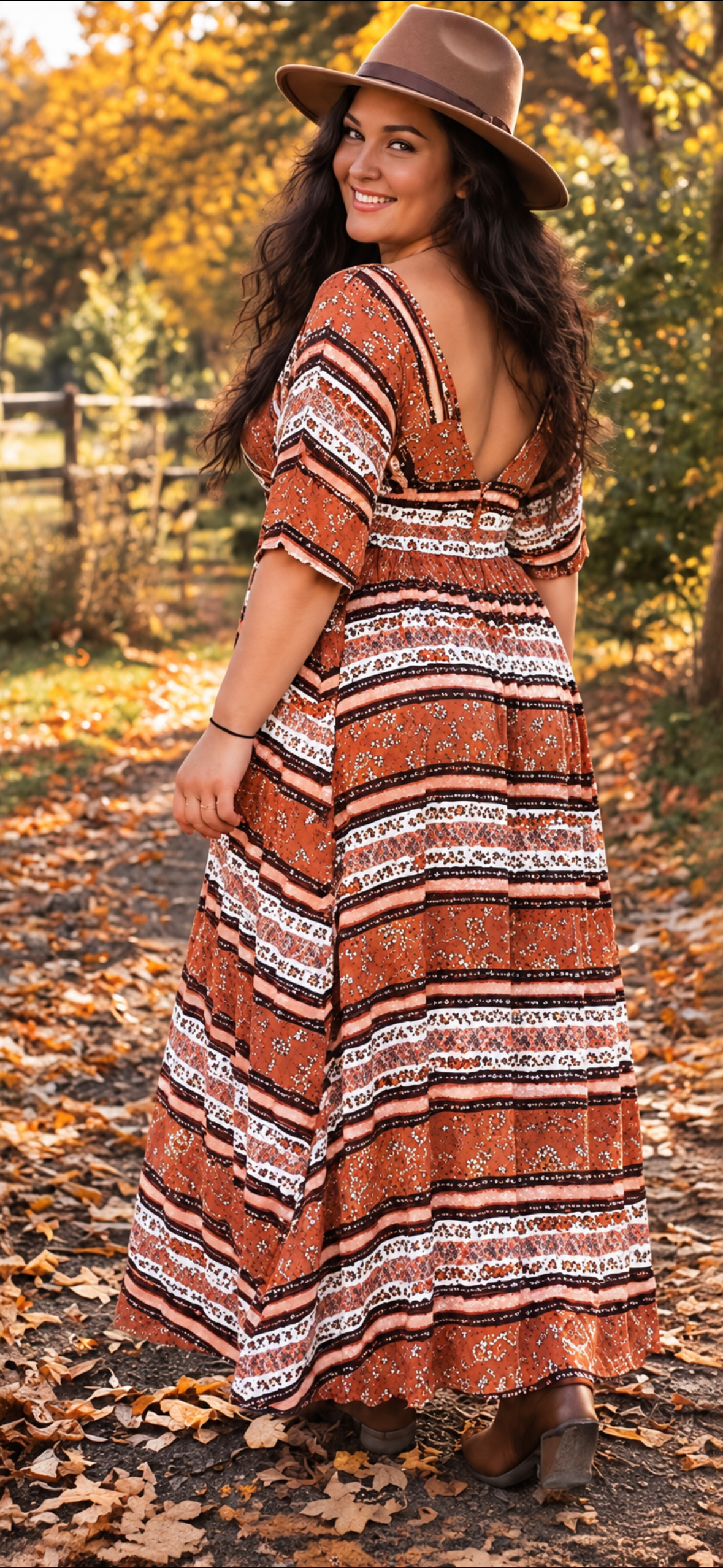 Women’s Batwing Sleeve Boho Maxi Dress | Lightweight Cotton Jersey Blend | Rust V-Neck Dress with sunflowers
