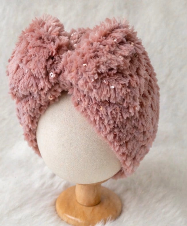 Blush Pink Baby Turban Hat with Bow | Soft Winter Headwrap