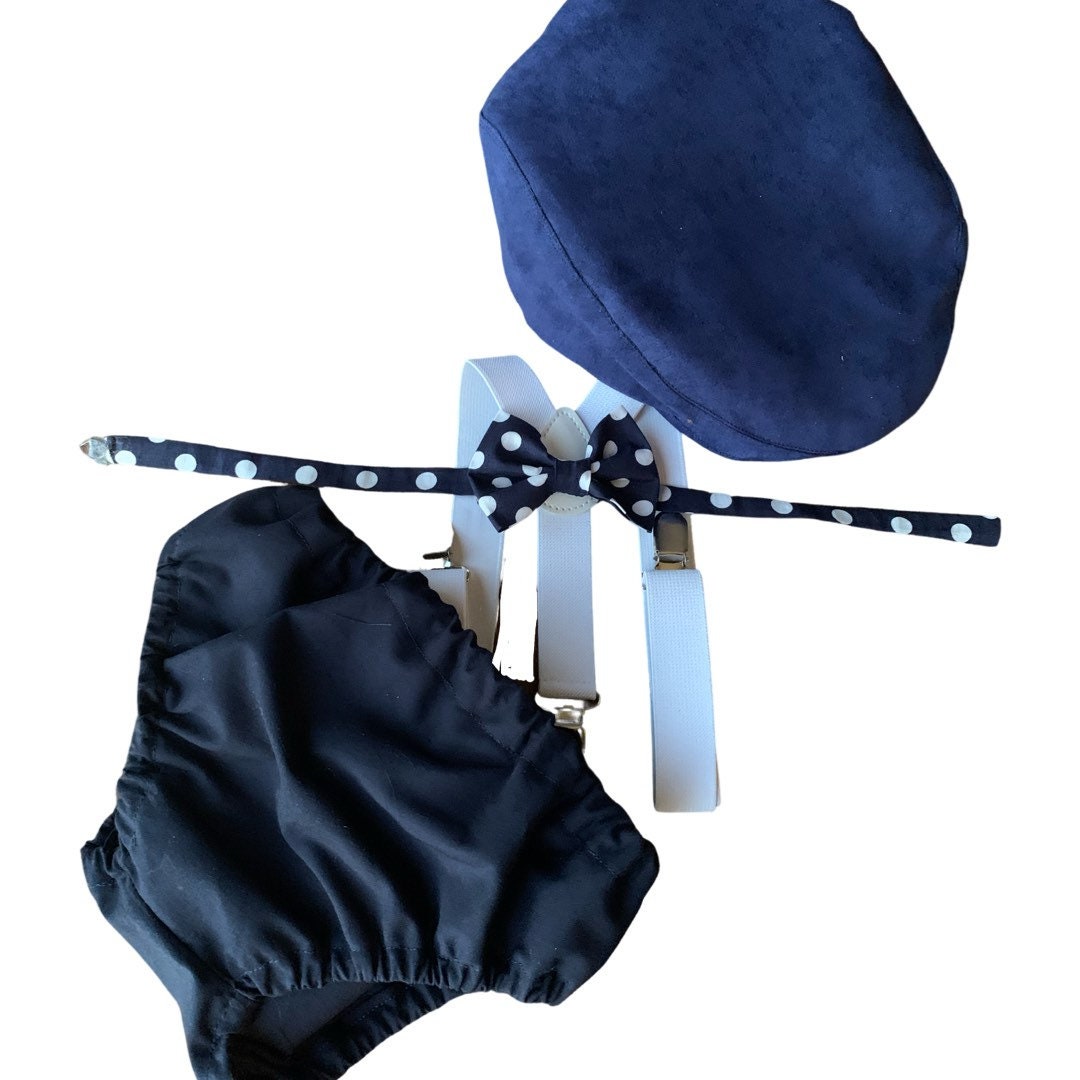 Navy Smash Cake Outfit Boy First Birthday super soft navy cotton Diaper Cover, navy Suspenders and navy bow tie 1st Birthday Photoshoot