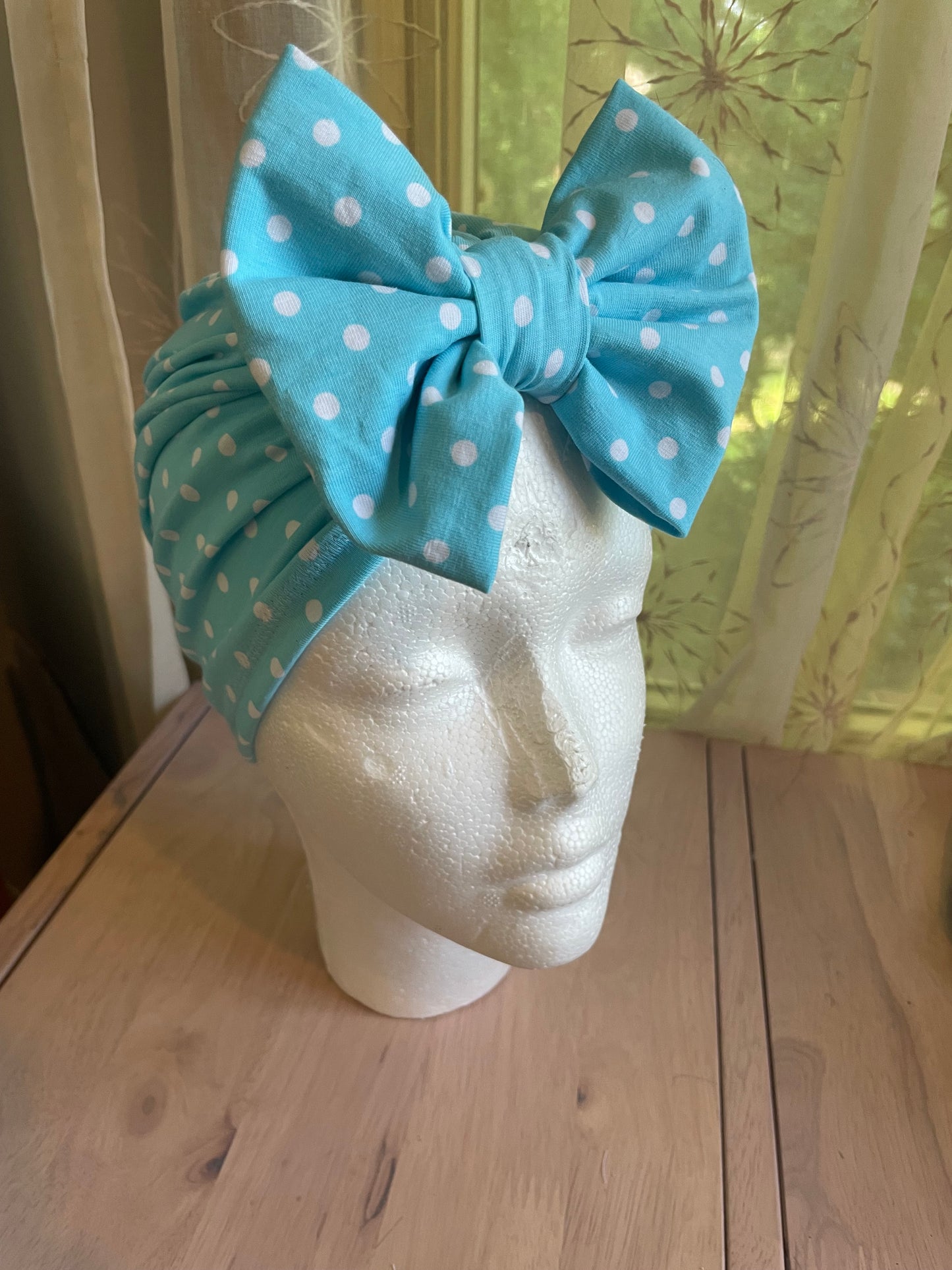 Boho Blue Polka Dot Turban Hat