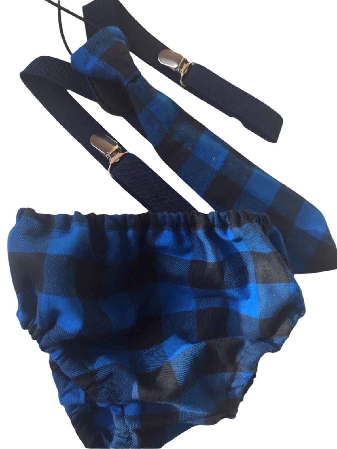 Boys Cake Smash Outfit - blue Black Plaid - Buffalo Plaid - Lumberjack First Birthday Outfit - Diaper Cover, Tie & Birthday bloomers
