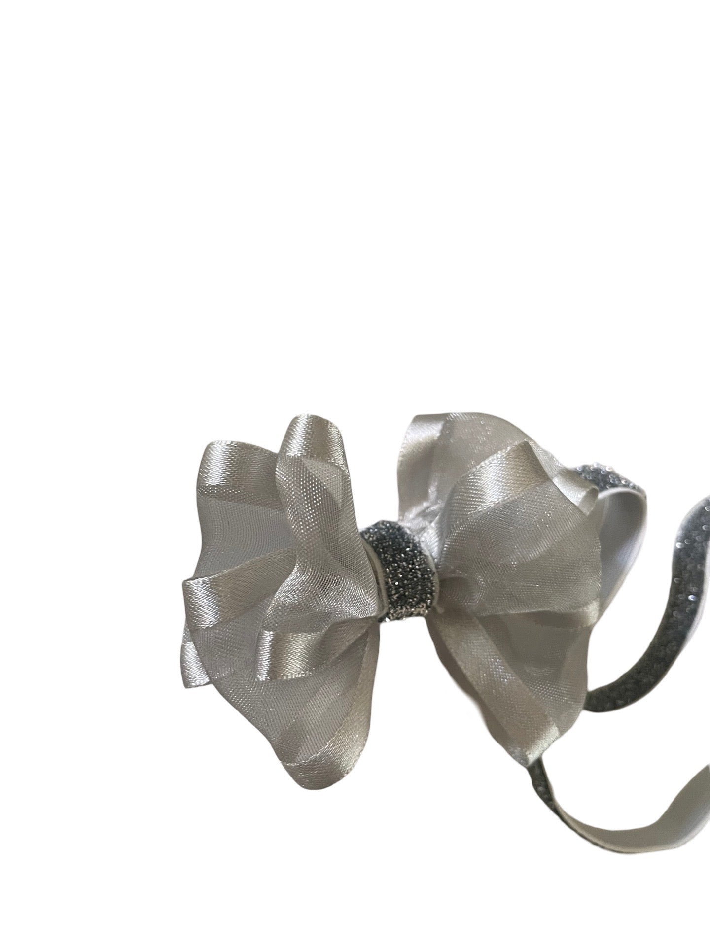 Silver bow headband for Holiday celebrations like Christmas and Special occasion family photos