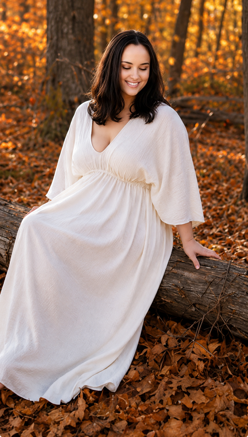 Empire Waist Dress | v neck goddess Dress in Ivory | crinkle knit | Ankle length flowing dress | boho summer fall dress