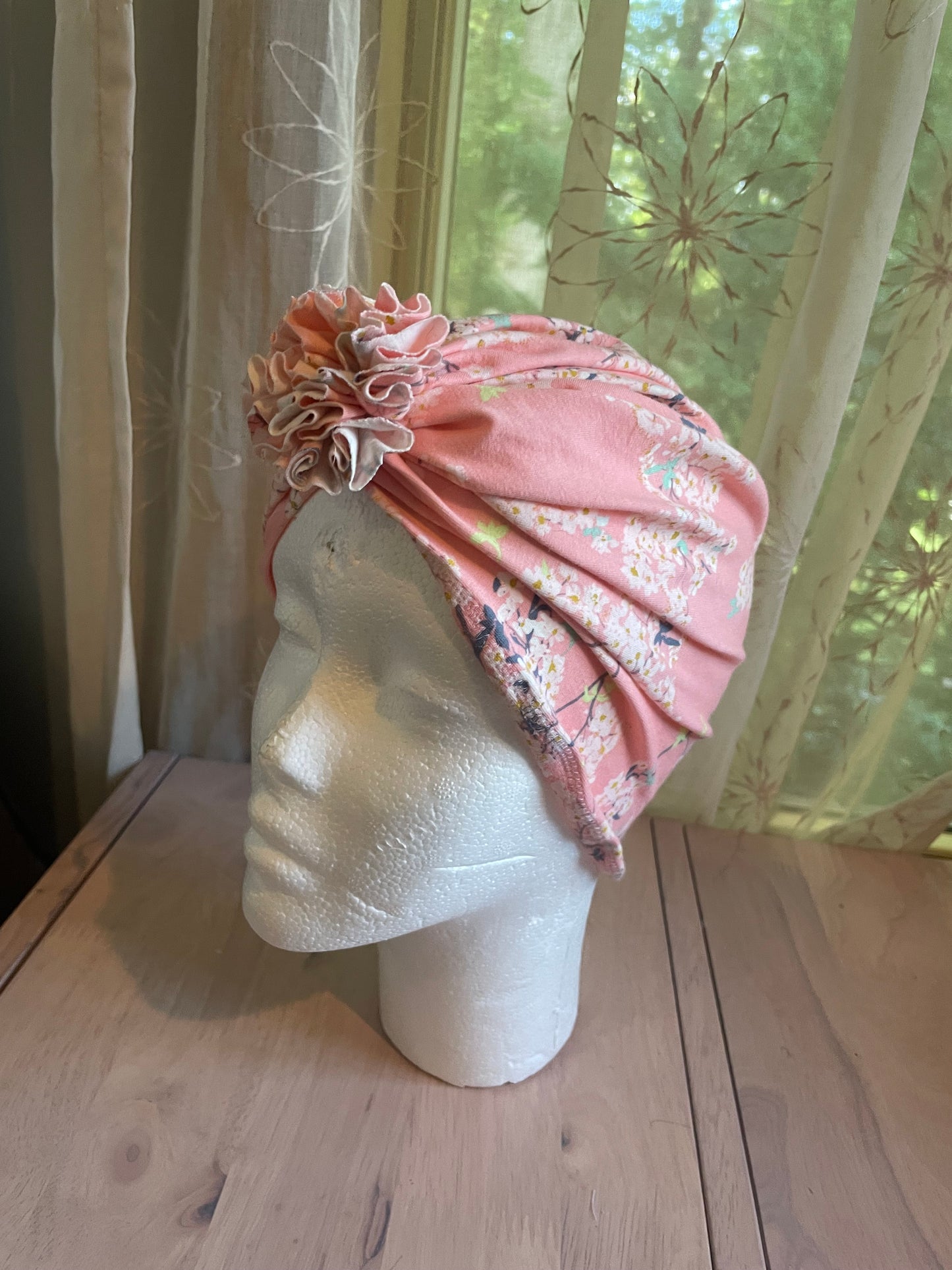 Cherry Blossom Floral Turban Hat in blush