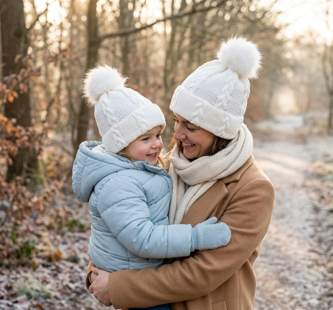 Matching Mommy & Me Pom Pom Toques | Soft Knit Winter Beanies for Mama & Baby