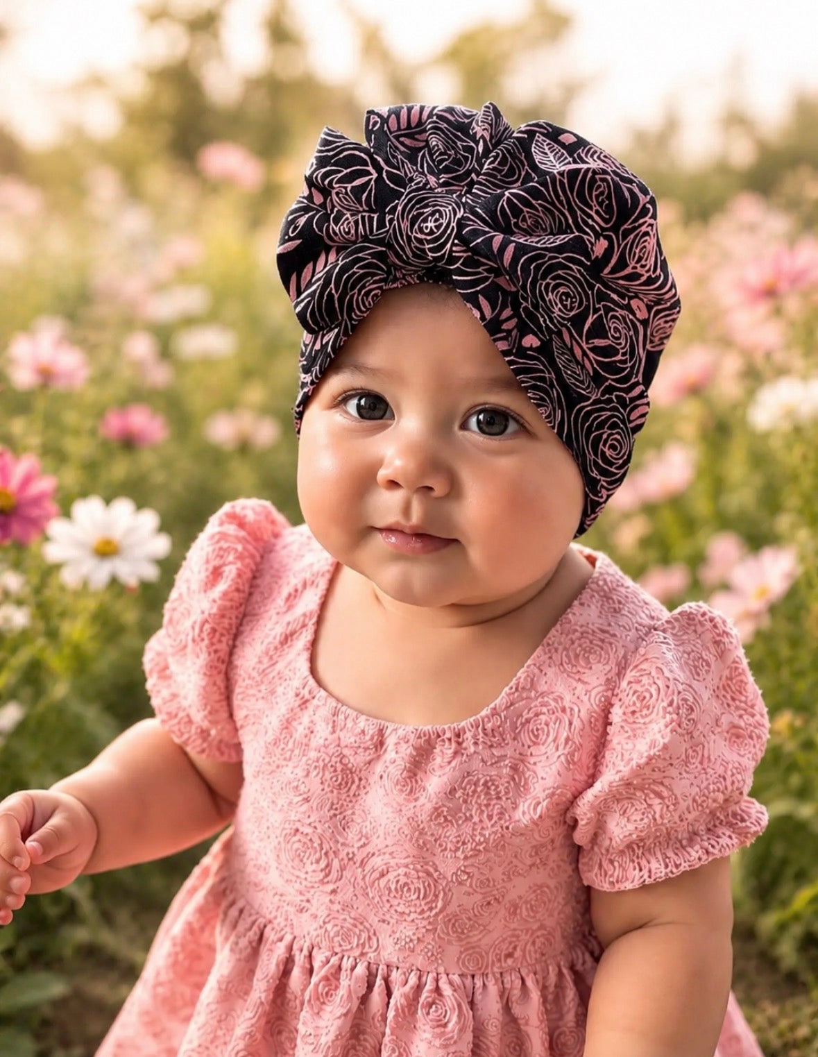 newborn hospital hat, turban baby pink girls hospital beanie cap with roses