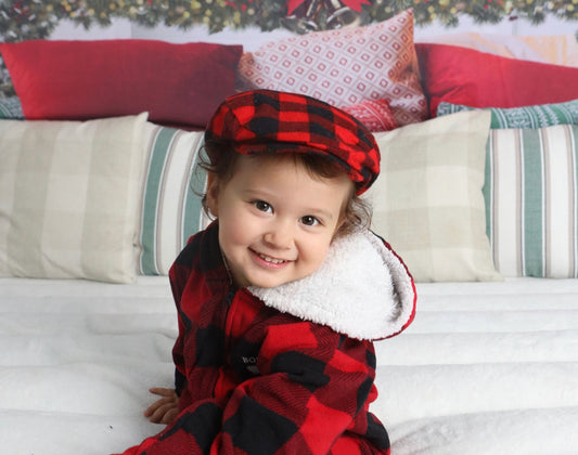 Red and Black Buffalo Check Flat Cap for boys and men