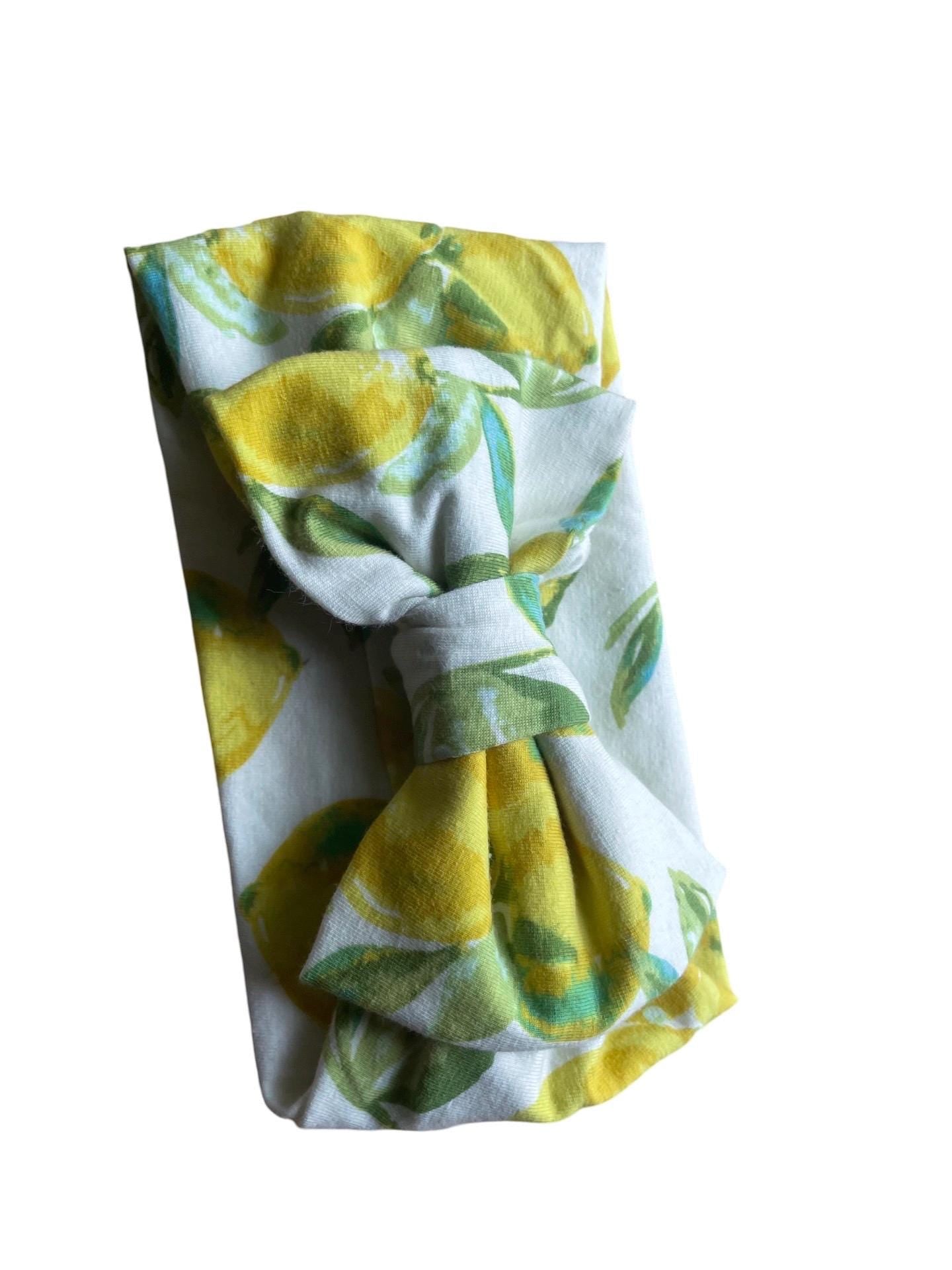 LEMONIA • BIG BOW Headwrap | Permanently Sewn & Pull-Proof | Big Bow Headbands | Soft and Stretchy | Big Bow Headwraps | lemon print
