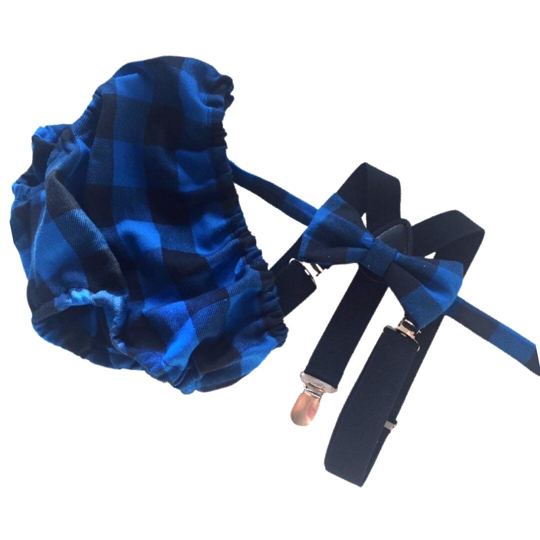 Cake Smash Outfit Boy Girl Buffalo Plaid Set or Buy the Piece Diaper Cover Bow Tie Suspenders Boys First 1st Birthday Lumberjack Photoshoot