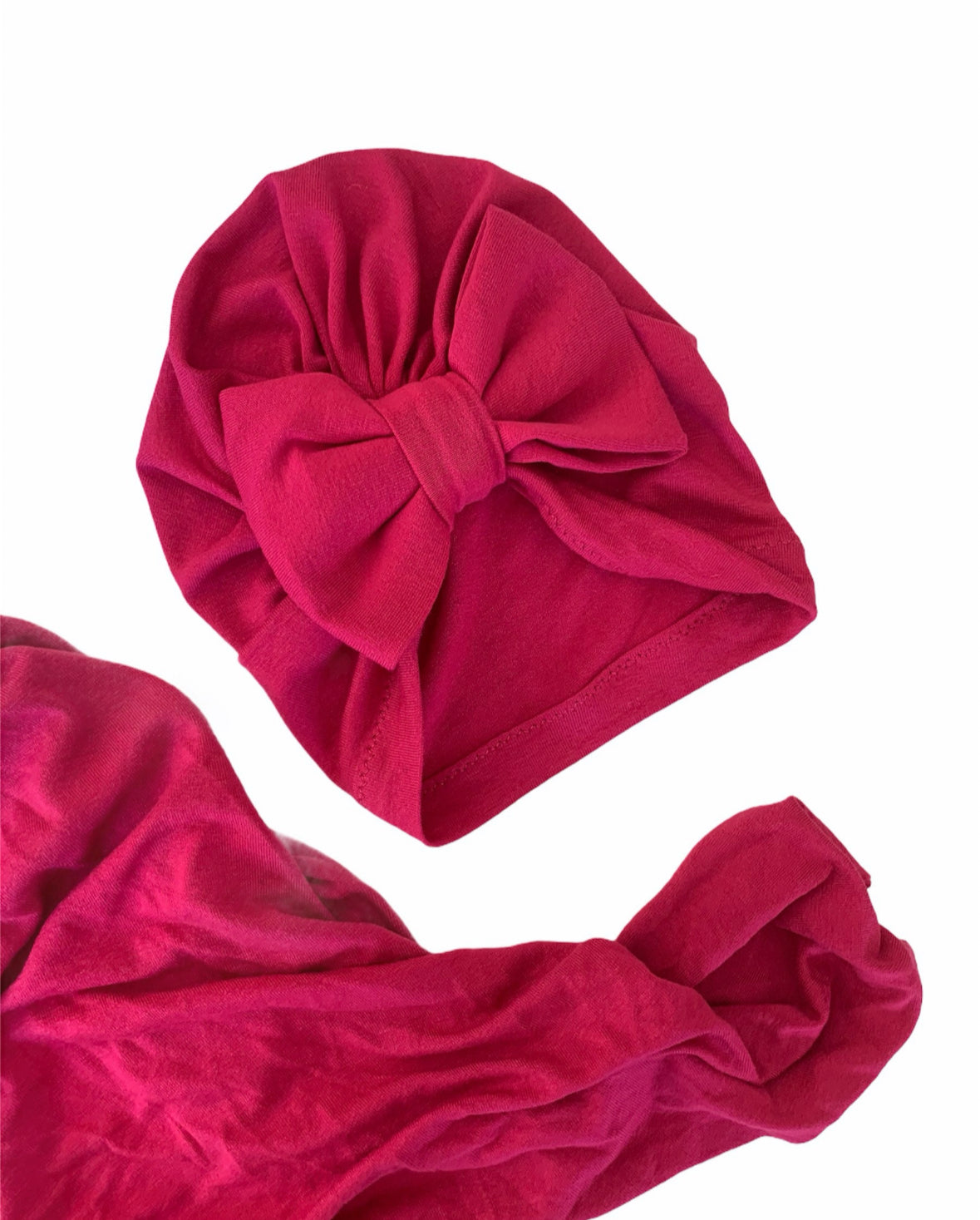 Fuschia Baby swaddle blanket headband with turban bow hat