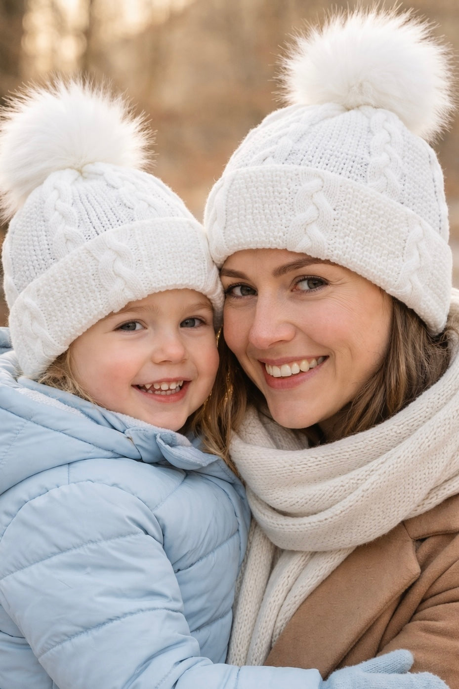 Matching Mommy & Me Pom Pom Toques | Soft Knit Winter Beanies for Mama & Baby