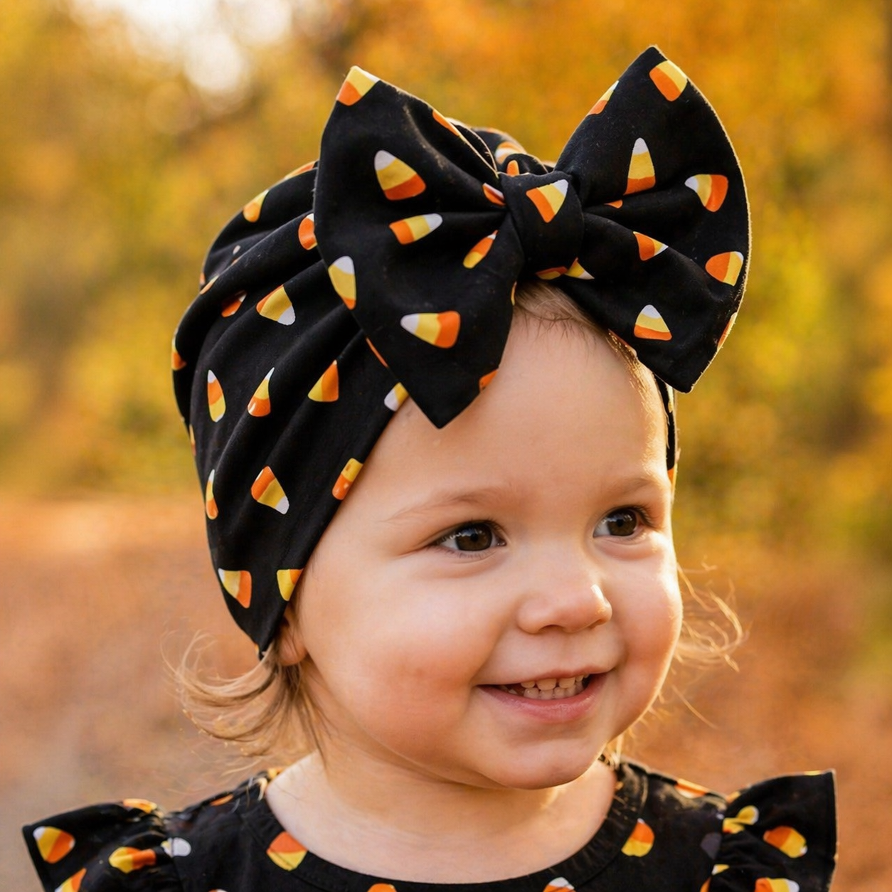Candy Corn Bow Turban Hat | Black & Orange Baby Headwrap | Newborn, Toddler & Girls
