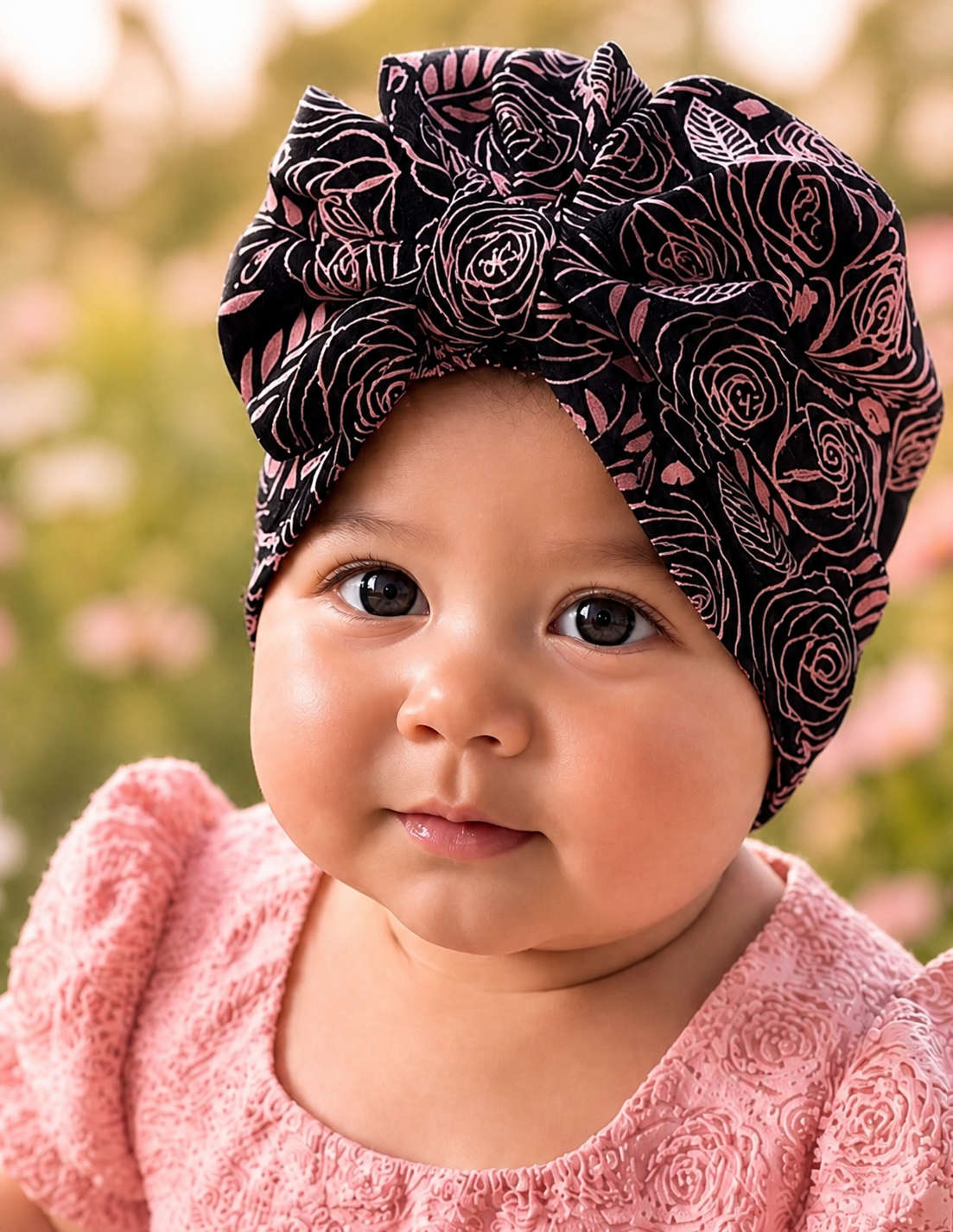 newborn hospital hat, turban baby pink girls hospital beanie cap with roses