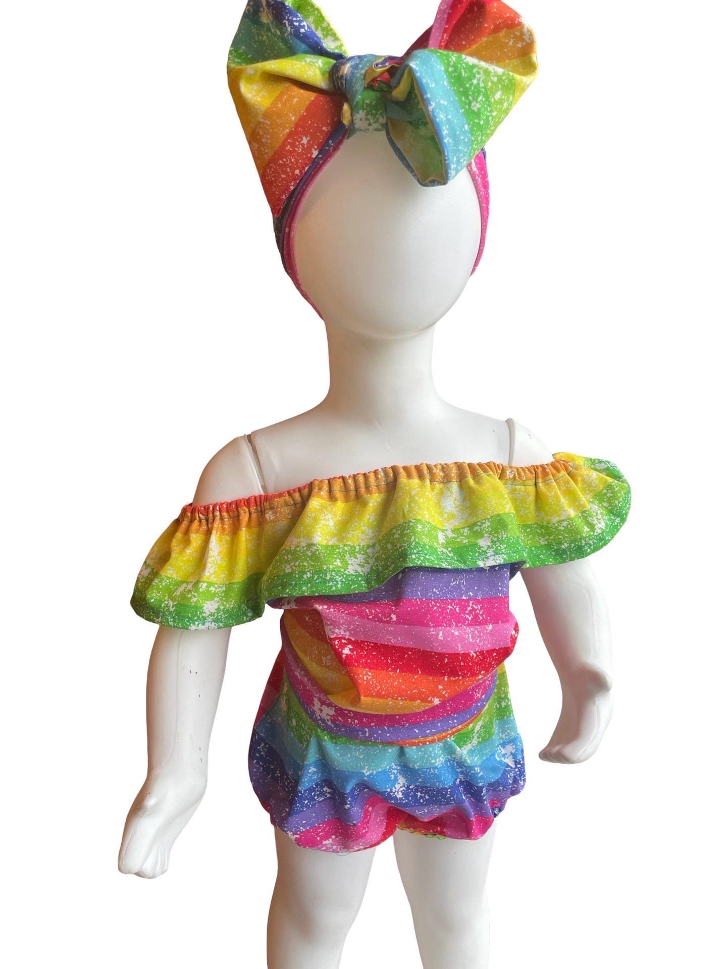 Rainbow Birthday Romper with Matching Bow Wrap | Custom Baby Girl Outfit | Cake Smash & First Birthday