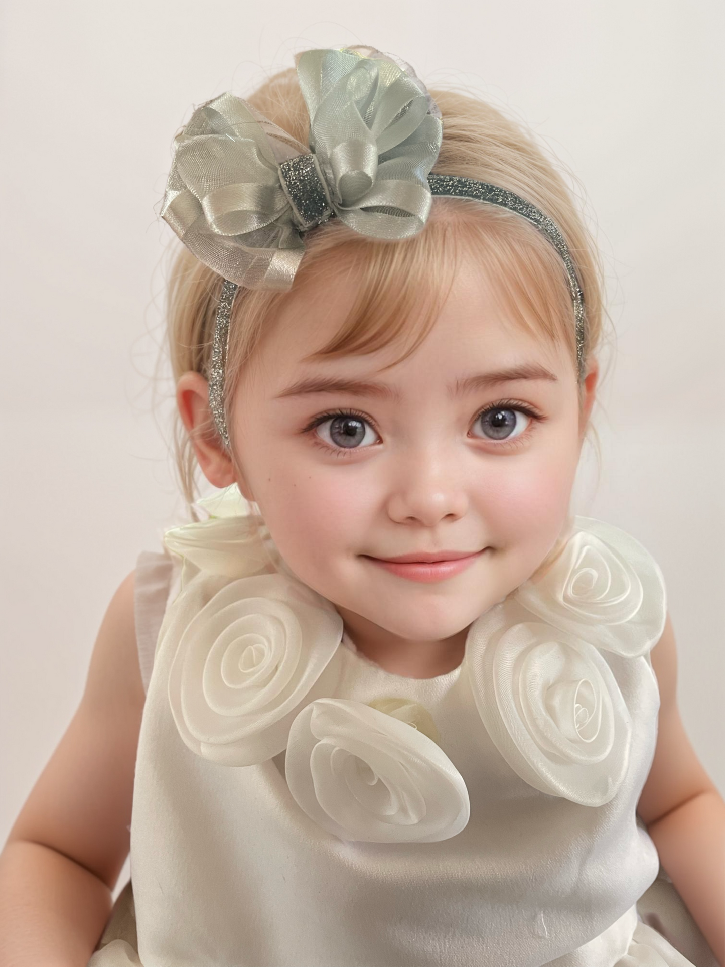 Silver bow headband for Holiday celebrations like Christmas and Special occasion family photos