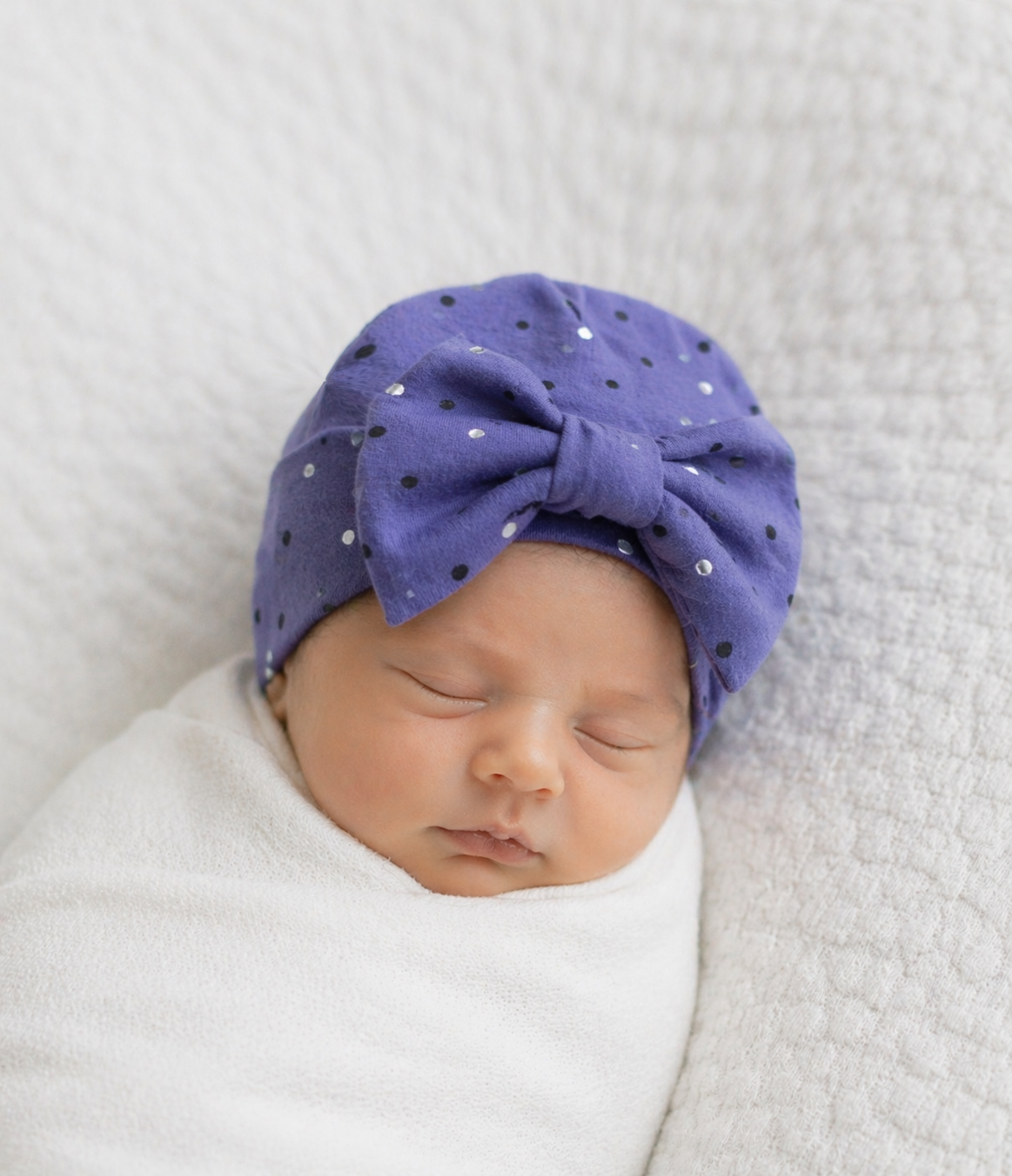 Purple Sparkle Newborn Hospital Hat with Bow | Baby Girl Hat | Baby Shower Gift