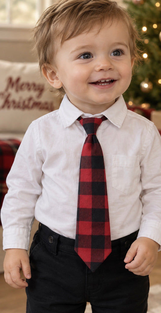 Red & Black Buffalo Plaid Necktie – Christmas Lumberjack Tie & Wedding Groomsman Tie