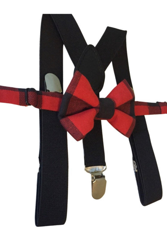 Buffalo Plaid Bow Tie &  Suspenders Set