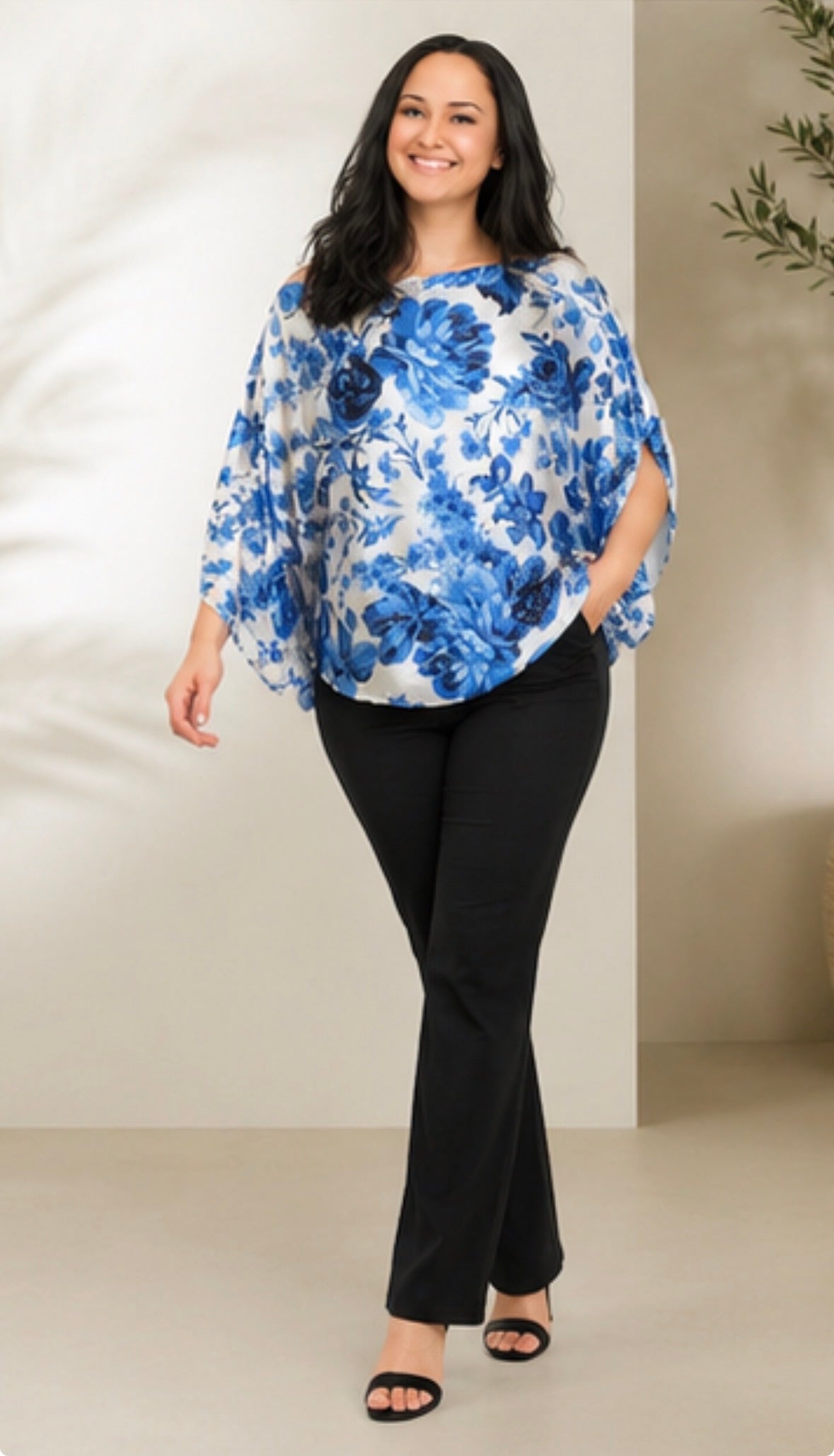 Beautiful Summery Floral Off Shoulder Top Blue Sateen