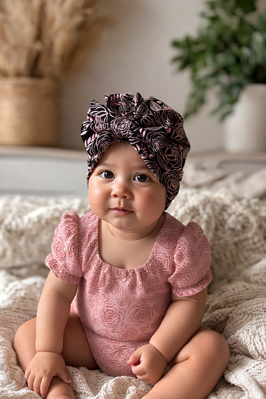 Newborn Cotton Knit Pullover Rose Hat With Bow For Infant And Toddler Head Protection