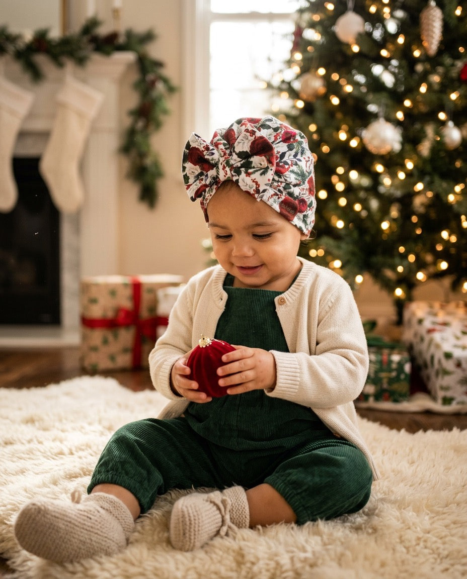Poinsettia Christmas Baby Turban Hat | Red Holiday Headwrap for Newborn, Infant & Toddler Girls
