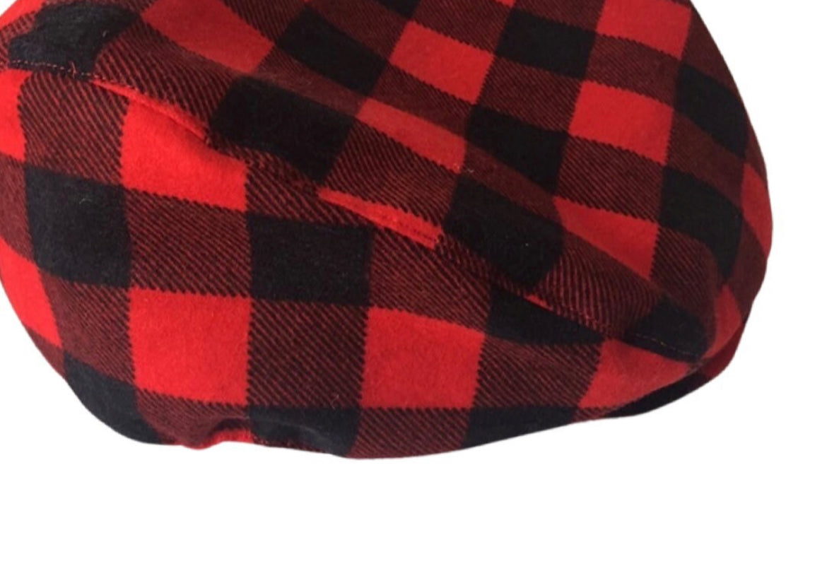 Red and Black Buffalo Check Flat Cap for boys and men