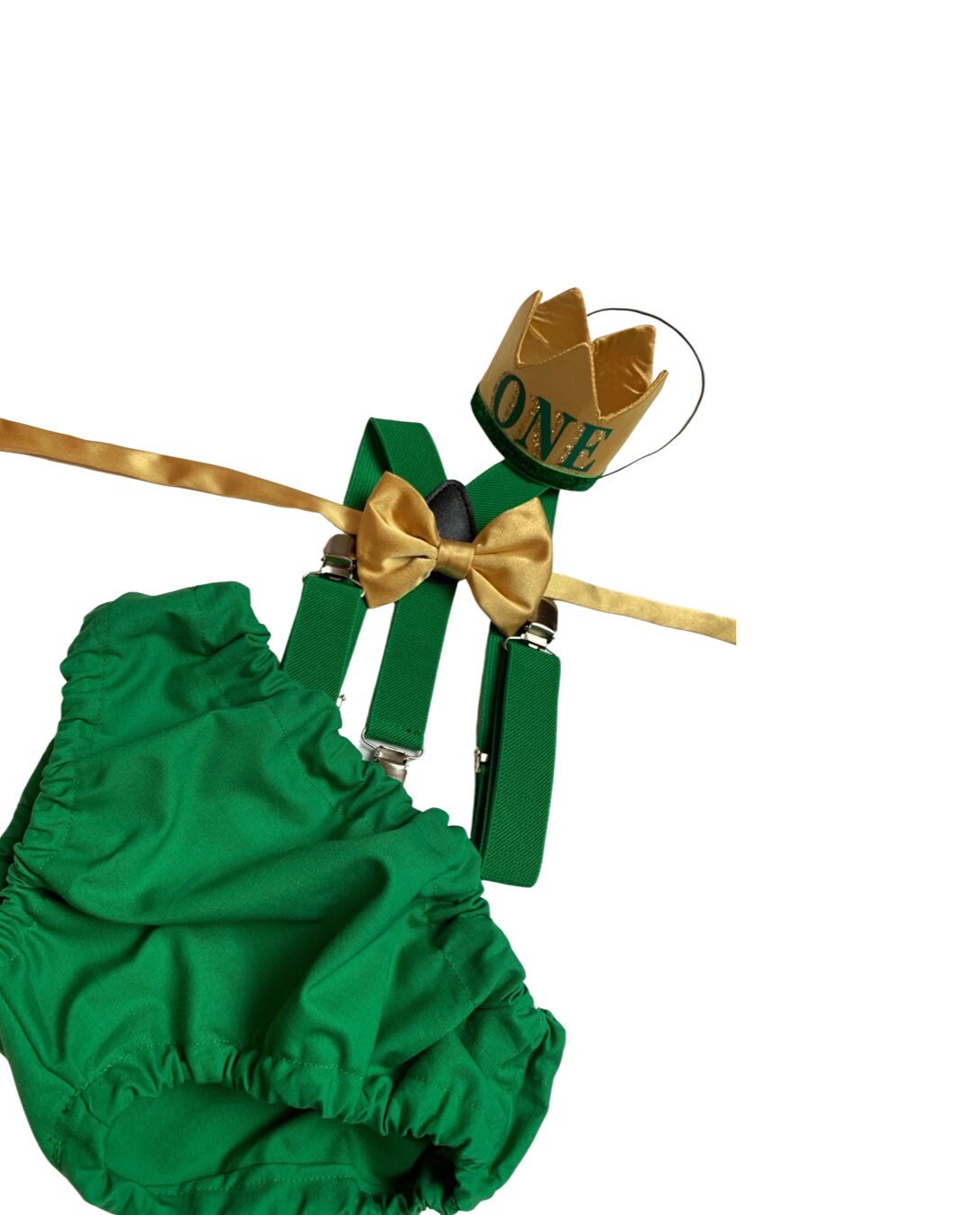 1 Green and Gold Boy Cake Smash Outfit for St. Patrick’s Day “Lucky One” 1st Birthday Party