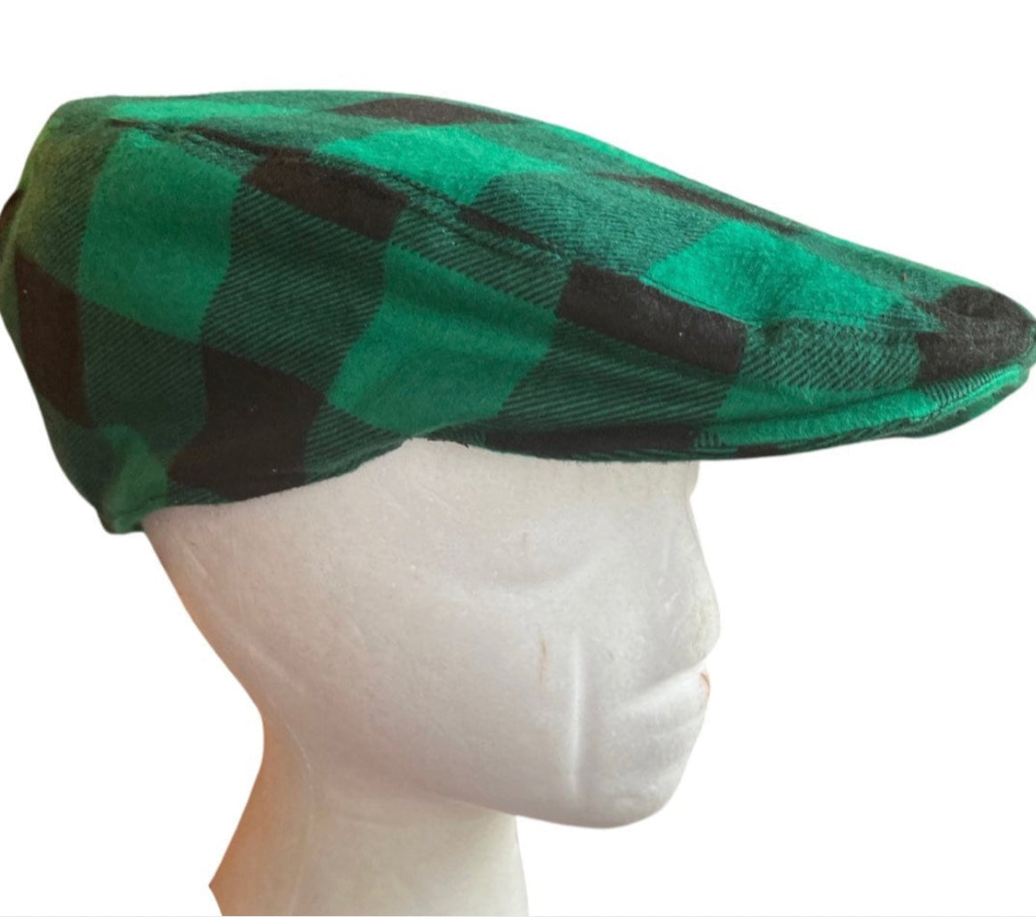 Green Buffalo Plaid Flat Cap