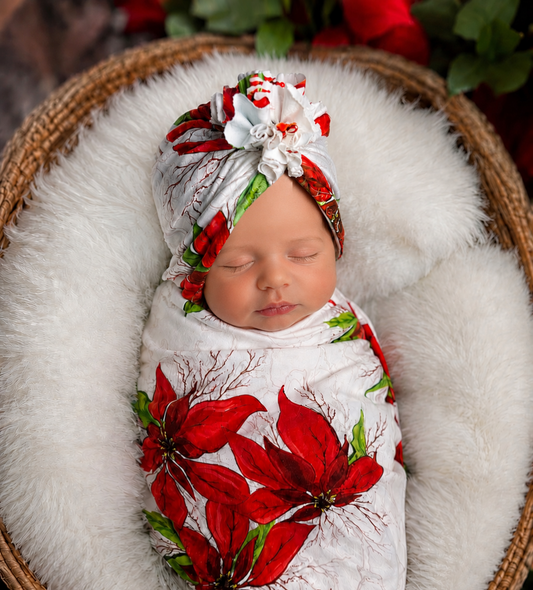Christmas Swaddle Blanket / Christmas Swaddle Set / poinsettia Swaddling Blanket / newborn Christmas gift
