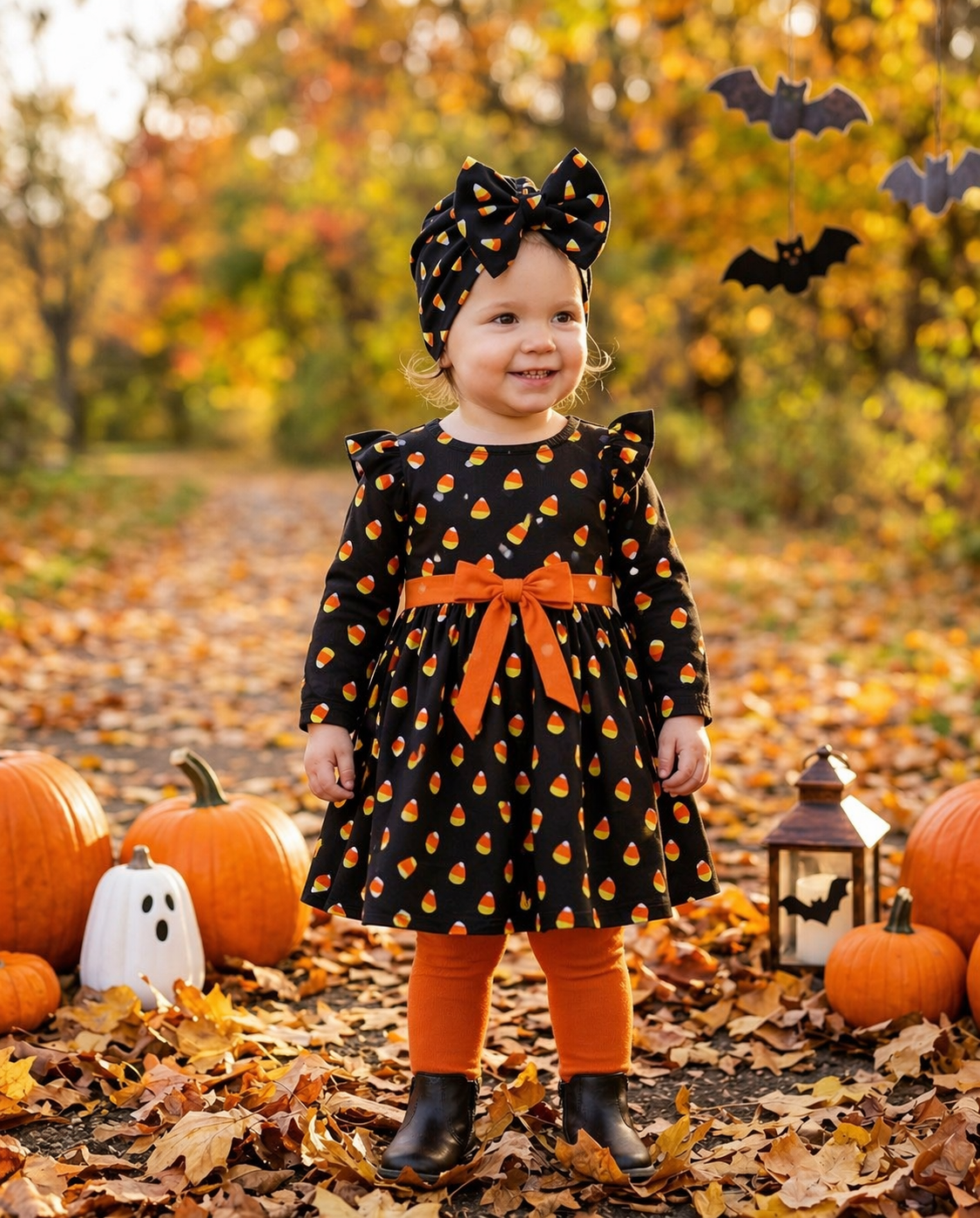 Candy Corn Bow Turban Hat | Black & Orange Baby Headwrap | Newborn, Toddler & Girls