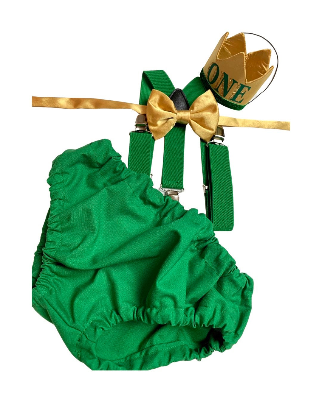 1 Green and Gold Boy Cake Smash Outfit for St. Patrick’s Day “Lucky One” 1st Birthday Party