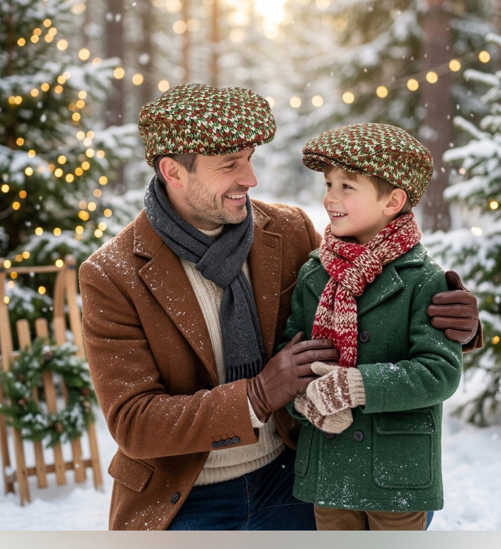 Knit Look Flat Cap | Textured Woven Style Newsboy Hat | Baby Toddler Boy Winter Hat | Christmas Holiday Cap