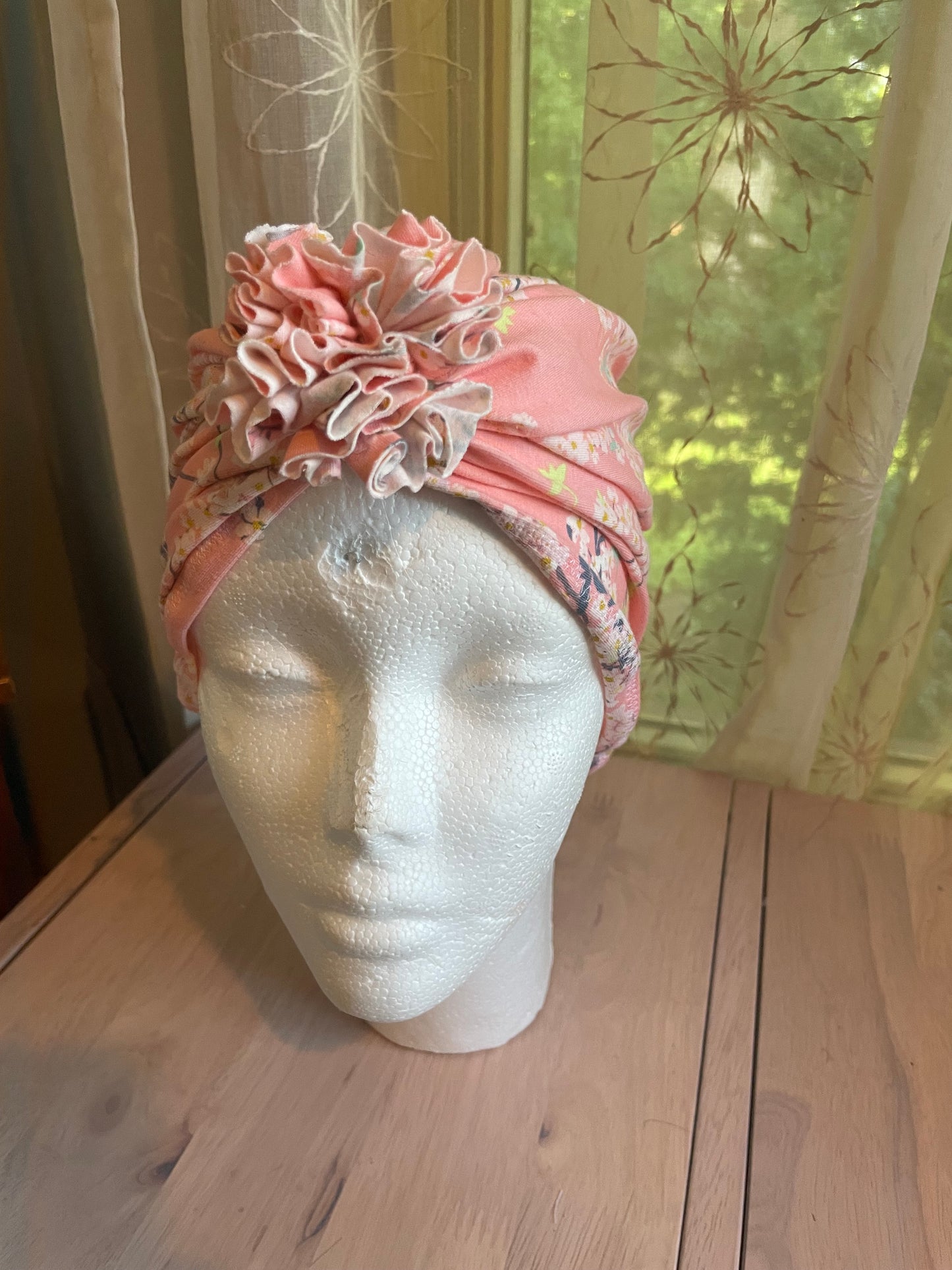 Cherry Blossom Floral Turban Hat in blush