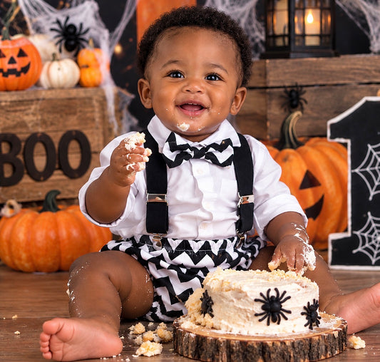 Chevron Cake Smash Outfit -1st Birthday- Bloomer, suspenders, bow tie