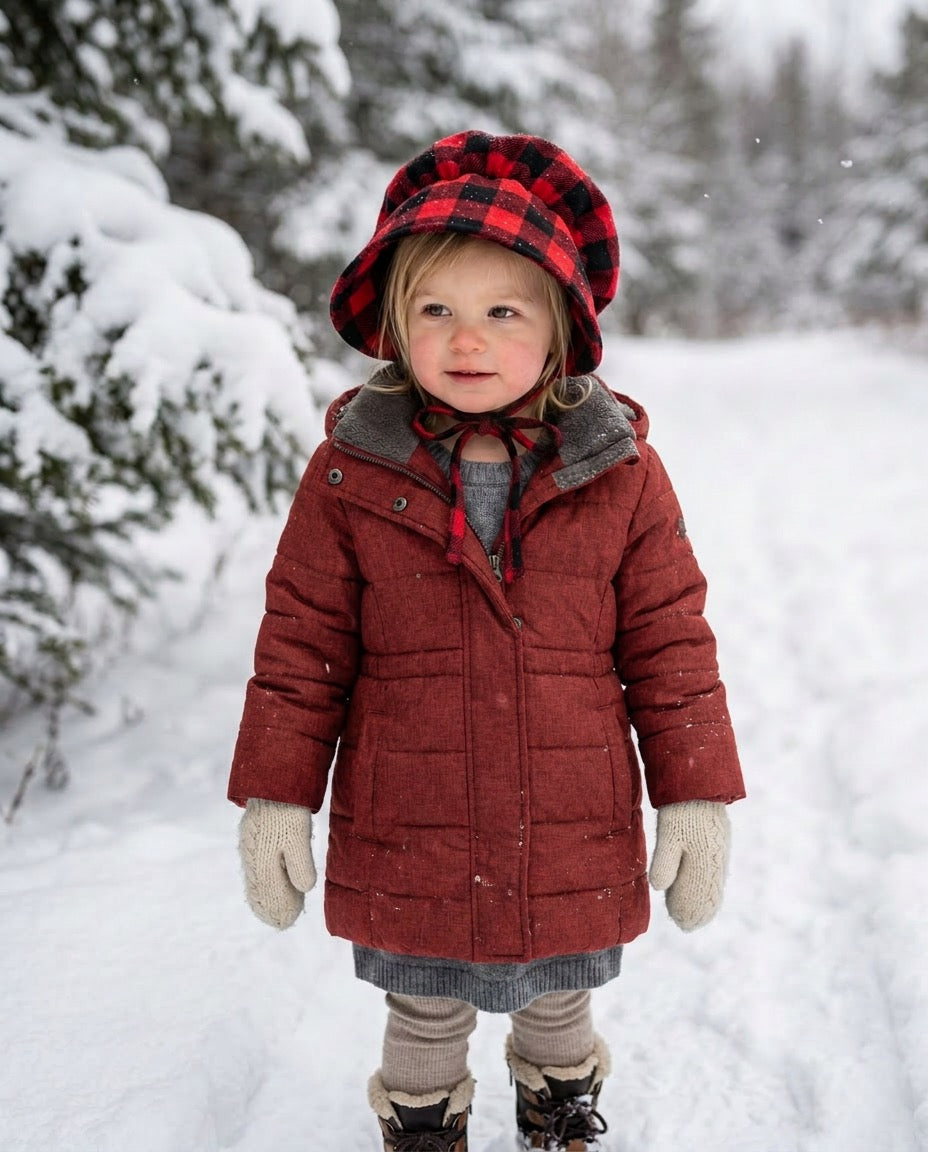 Buffalo Plaid Baby Bonnet | Christmas Winter Hat for Newborn, Infant & Toddler