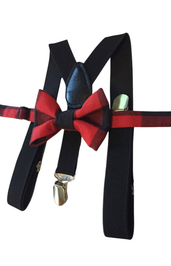 Buffalo Plaid Bow Tie &  Suspenders Set