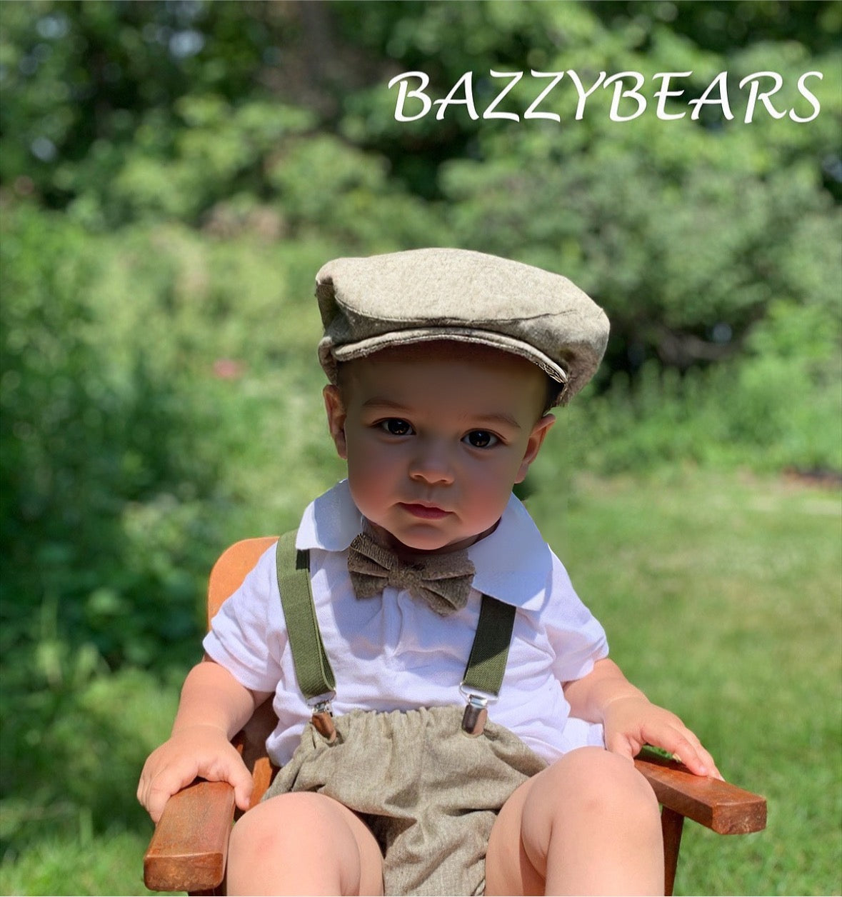 Olive denim sitter set with flat cap