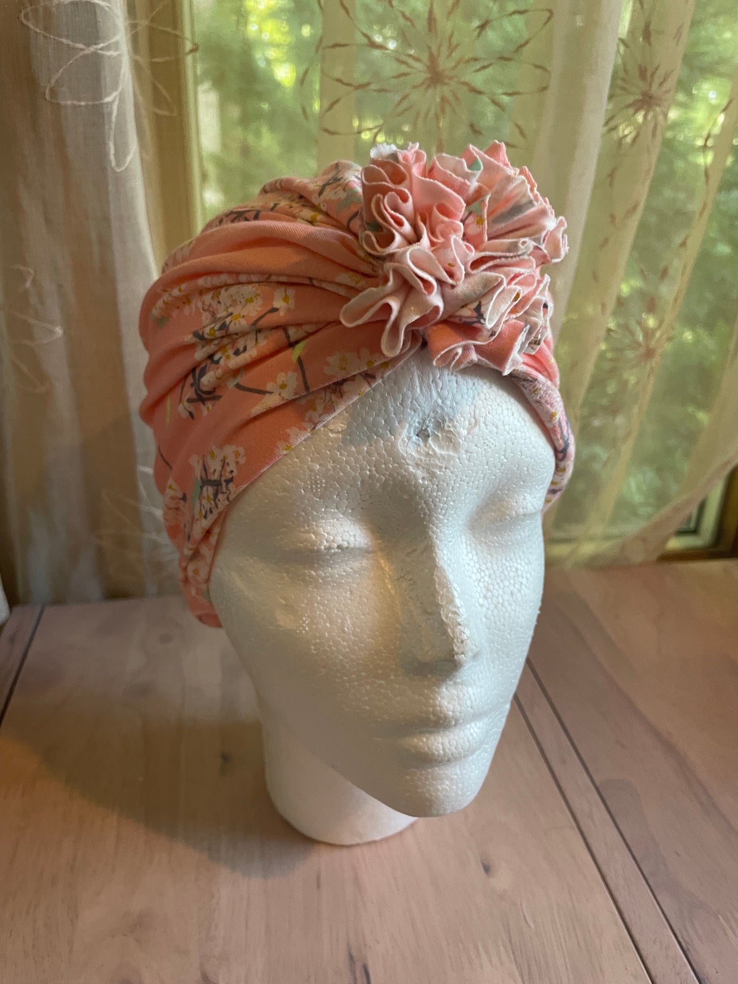 Cherry Blossom Floral Turban Hat in blush