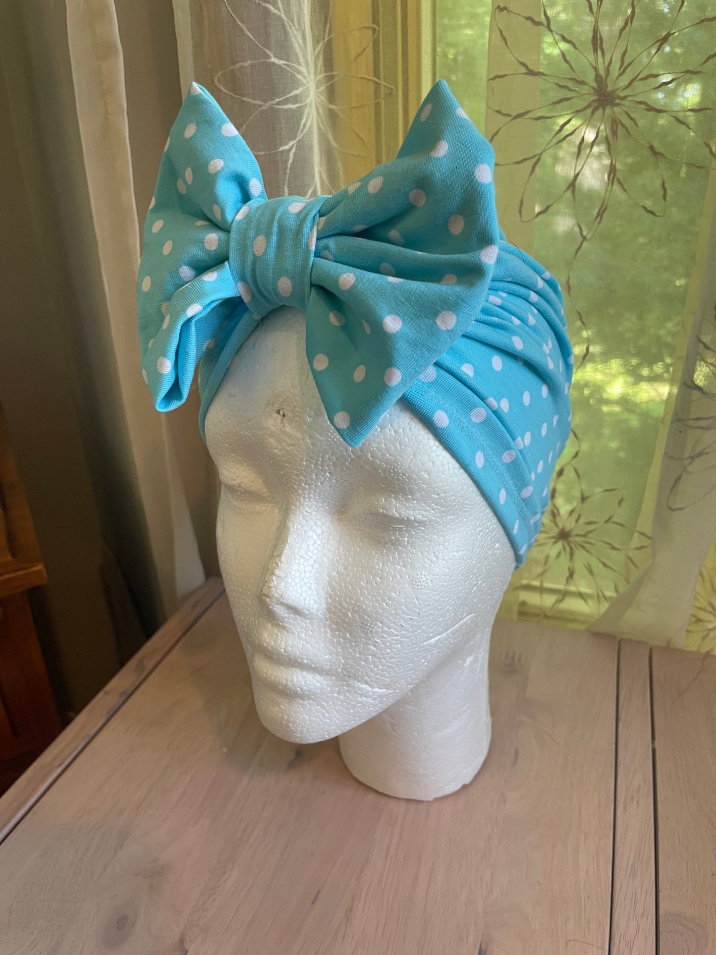 Boho Blue Polka Dot Turban Hat