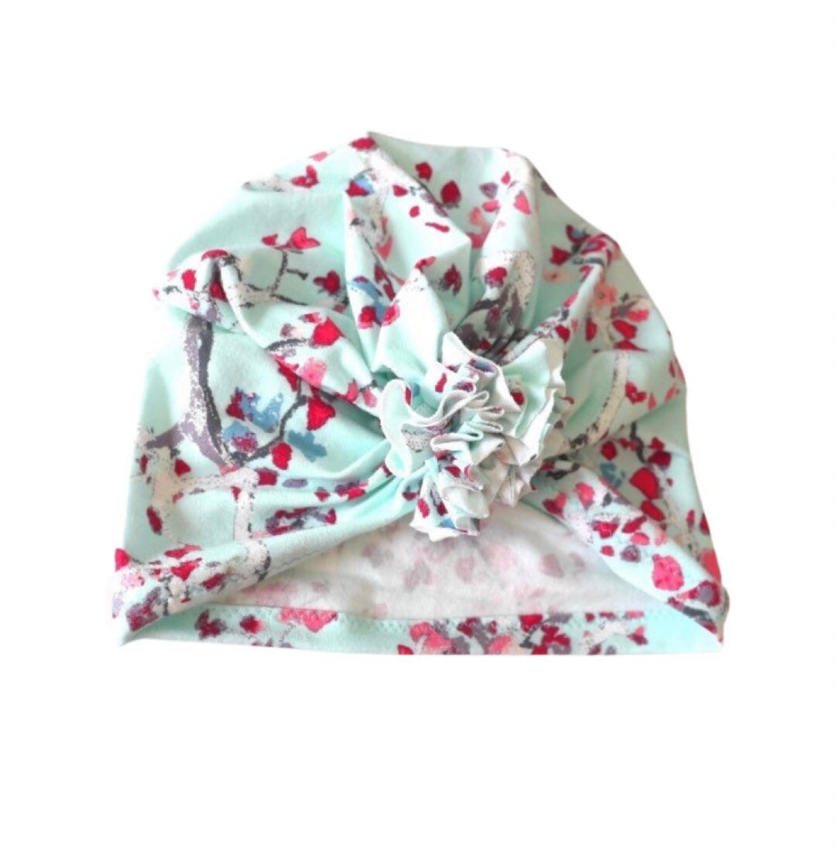 Mint floral Girl ruffled turban hat